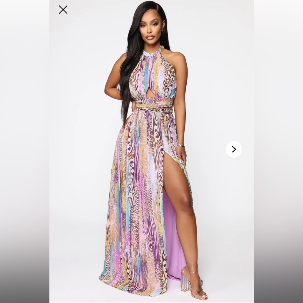 Fashion Nova Multicolor Maxi Dress with Slit